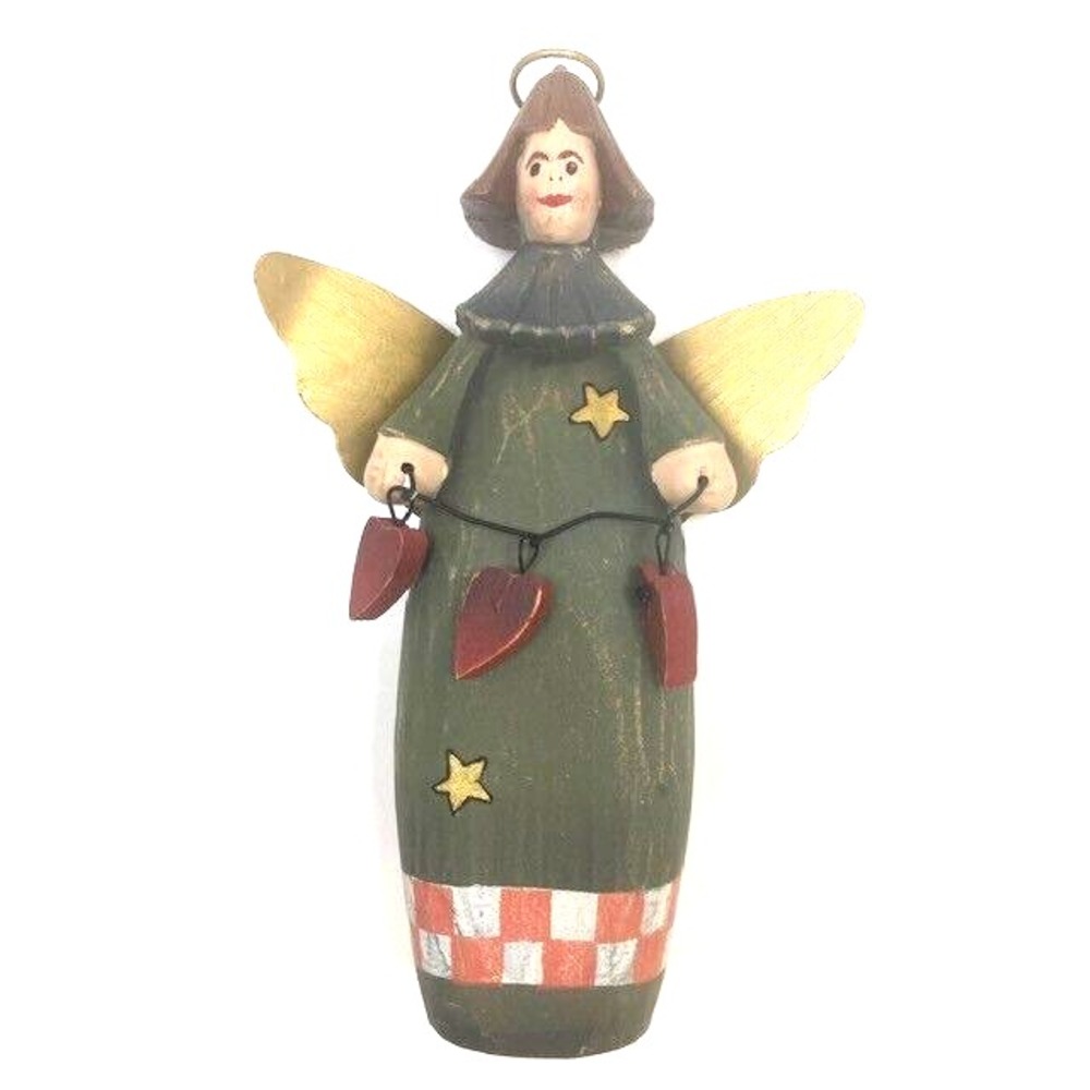 Vtg Christmas Angel w/Hearts on String Figure Wings Resin 10 inch